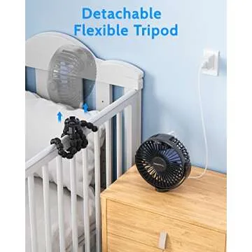 SWEETFULL Portable Stroller Fan, with Display 4000mAh Battery Powered Mini Clip On Fan, 4-Speed Rechargeable Small Personal Fan Handheld Desk Cooling Fan for Baby Car Seat Crib Travel Black