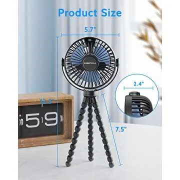 SWEETFULL Portable Stroller Fan, with Display 4000mAh Battery Powered Mini Clip On Fan, 4-Speed Rechargeable Small Personal Fan Handheld Desk Cooling Fan for Baby Car Seat Crib Travel Black