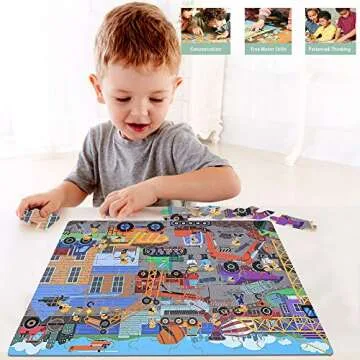 XLJ Puzzles - 100 Piece Construction Site Jigsaw for Kids