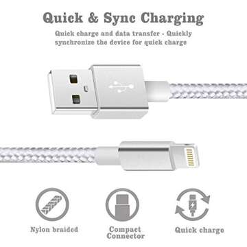 Ximytec iPhone Charger Cable [Mfi-Certified] 3Pack 10ft Nylon Braided High Speed USB Charging Cord C...