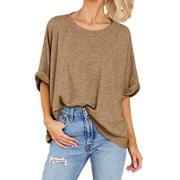 Women Oversized T-Shirt Summer Casual Short Sleeve Loose Tee Tops Khaki
