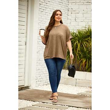 Women Oversized T-Shirt Summer Casual Short Sleeve Loose Tee Tops Khaki