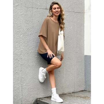 Women Oversized T-Shirt Summer Casual Short Sleeve Loose Tee Tops Khaki