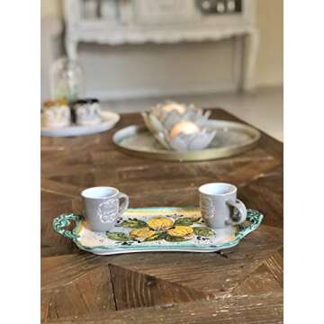 CERAMICHE D'ARTE PARRINI - Italian Ceramic Art Coffee Caffè Serving Tray Plate Decorated Lemon Pottery Hand Painted Made in ITALY Tuscan