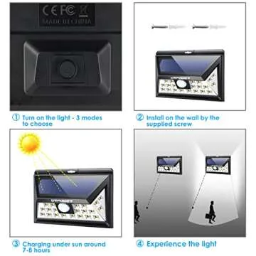 URPOWER 3 Modes Outdoor Solar Motion Sensor Security Light