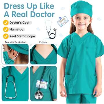 RioRand Doctor Costume for Kids - Toddler Nurse Scrubs Set with Accessories