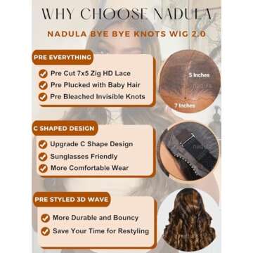 Nadula Bye Bye Knots Glueless Pre Everything Wig Balayage Brown Body Wave 7x5 Pre Cut HD Lace Front Wigs Human Hair Pre Plucked Bleached Knots Ready to Go Highlight Ombre Wig 150% Density 24inch