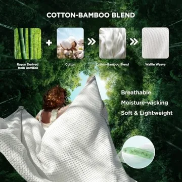 Bedsure Cooling Cotton Waffle Queen Size Blanket - Lightweight Breathable Blanket of Rayon Derived from Bamboo for Hot Sleepers, Luxury Throws for Bed, Couch and Sofa, Ivory, 90x90 Inches