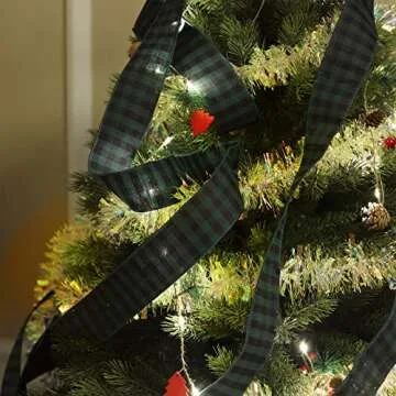 15 Yard Christmas Burlap Ribbon Buffalo Plaid Wired Edge Ribbon for Gift Wrapping Crafts Tree Decoration (Black Green, 2.5 Inch Wide)
