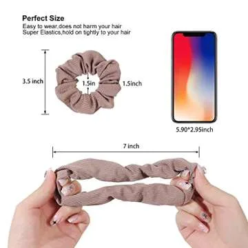 Ivyu Scrunchie, Big Cotton Scrunchies for Women's and Girls, Brown Service, 4 Count, for All Hair Types, No Crease or Damage