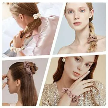 Ivyu Scrunchie, Big Cotton Scrunchies for Women's and Girls, Brown Service, 4 Count, for All Hair Types, No Crease or Damage