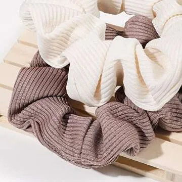 Ivyu Scrunchie, Big Cotton Scrunchies for Women's and Girls, Brown Service, 4 Count, for All Hair Types, No Crease or Damage