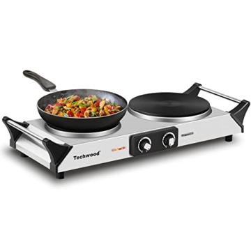 Hot Plate, Techwood Double Burner for Cooking, 1800W Countertop Electric Stoves with Adjustable Temp...