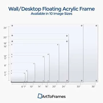 ArtToFrames Floating Acrylic Frame for Pictures Up To 8x10 inches (Full Frame is 12x14) with Gold Standoff Wall Mount Hardware