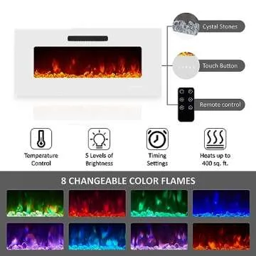AMERLIFE 68" Fireplace TV Stand with 40" Fireplace, Modern High Gloss Fireplace Entertainment Center with LED Lights for TVs up to 78", TV Console with Glass Shelves for Living Room, White