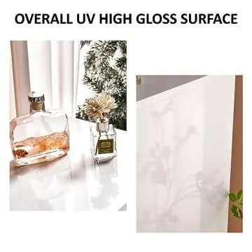 AMERLIFE 68" Fireplace TV Stand with 40" Fireplace, Modern High Gloss Fireplace Entertainment Center with LED Lights for TVs up to 78", TV Console with Glass Shelves for Living Room, White