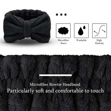 3 Pieces Towel Headbands for Women Makeup Headband for Washing Face Makeup Spa Headband, Microfiber Bowtie Shower Headband for Women (Black)