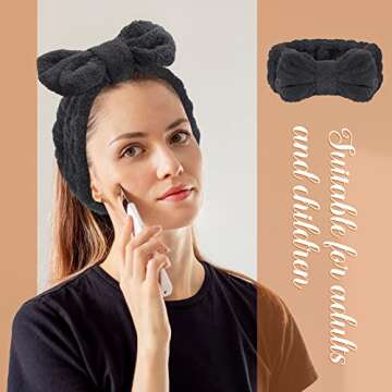 3 Pieces Towel Headbands for Women Makeup Headband for Washing Face Makeup Spa Headband, Microfiber Bowtie Shower Headband for Women (Black)
