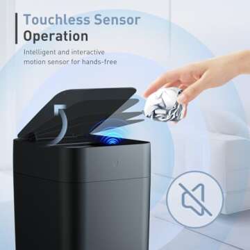 TOWNEW T1S Automatic Trash Can, 4.1 Gallon Rechargeable Touchless Motion Sensor Trash Can, Self-Seal...