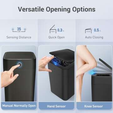 TOWNEW T1S Automatic Trash Can, 4.1 Gallon Rechargeable Touchless Motion Sensor Trash Can, Self-Sealing and Self-Changing Smart Garbage Can with Lid for Kitchen Bathroom Bedroom Office (Black)