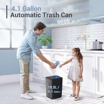 TOWNEW T1S Automatic Trash Can, 4.1 Gallon Rechargeable Touchless Motion Sensor Trash Can, Self-Sealing and Self-Changing Smart Garbage Can with Lid for Kitchen Bathroom Bedroom Office (Black)