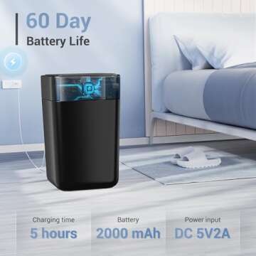 TOWNEW T1S Automatic Trash Can, 4.1 Gallon Rechargeable Touchless Motion Sensor Trash Can, Self-Sealing and Self-Changing Smart Garbage Can with Lid for Kitchen Bathroom Bedroom Office (Black)