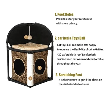 BORUIMA Cat Tree with Bed, Scratching Post & Toy