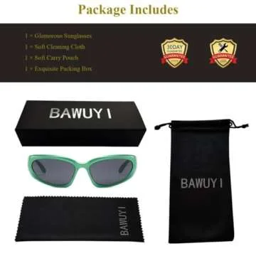BAWUYI Fashion Y2K Wrap Around Sunglasses for Men Women 2000s Accessories Cool Cyber Glasses Sports Biker Shades Shield (Green Frame-Grey Lens)