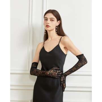 BRYCTSISEN Womens Long Black Lace Gloves Long Floral Lace Opera Gloves Costume Elbow Length Fingerless Gloves for Dance Party (Black, Standard)