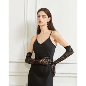 BRYCTSISEN Womens Long Black Lace Gloves Long Floral Lace Opera Gloves Costume Elbow Length Fingerless Gloves for Dance Party (Black, Standard)