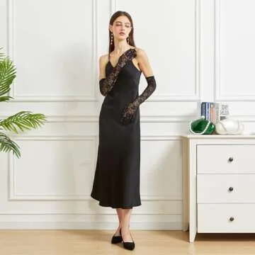 BRYCTSISEN Womens Long Black Lace Gloves Long Floral Lace Opera Gloves Costume Elbow Length Fingerless Gloves for Dance Party (Black, Standard)