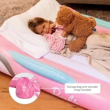 Barbie & FUNBOY Kids Sleepover Travel Bed & Air Mattress. Perfect for Sleepovers. Includes Carrying Storage Bag, Twin