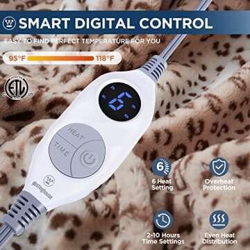 Westinghouse Heated Throw Blanket, Leopard Electric Throw Blanket, Luxury Faux Fur to Flannel Revers...