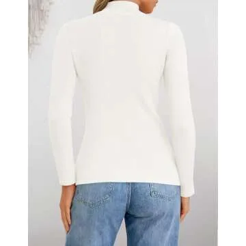 ZESICA Women's Fleece Sherpa Lined Sweater Winter Thermal Shirts Long Sleeve Mock Neck Slim Fitted Pullover Tops,White,Medium