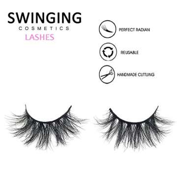 SWINGINGHAIR Lashes, 3D Eyelashes 19mm Natural False Eyelashes Siberian 3D Lashes Natural Look Fake Eyelashes Hand-made Fluffy Wispy Lashes 1 Pair Strip Lashes
