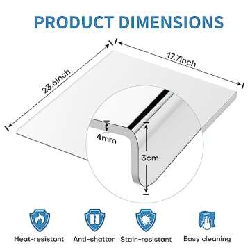 Large Acrylic Cutting Board with counter lip, 24 x 18in Clear Cutting Board for Countertop with 5CM Lip Countertop Cutting Board Acrylic Cutting Board for Kitchen