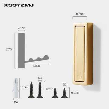 XSGTZMJ 4Pcs Foldable Hooks Wall Mount Zinc Alloy, Bathroom Wall Hook Retractable for Hanging Clothes, Keys, Towels, Folding Hooks with Fixing Accessories (Gold)