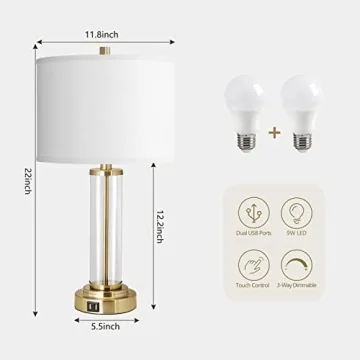 QiMH Touch Control Table Lamps Set with USB Ports