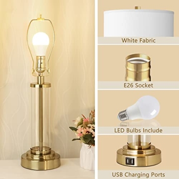 QiMH Touch Control Table Lamps Set with USB Ports