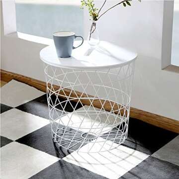 FUFU Round Iron Coffee Table, Sofa Table, Storage Table, Suitable for Home, Bedroom, Living Room and...