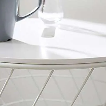 FUFU Round Iron Coffee Table, Sofa Table, Storage Table, Suitable for Home, Bedroom, Living Room and Terrace, 44cm * 44cm * 42cm (Color : White)