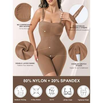 Ellareese Strapless Shapewear Bodysuit Butt Lifter Body Shaper for Women Under Dress Tummy Control full Body Shapewear