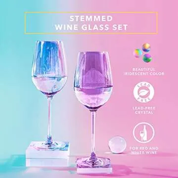 Dragon Glassware Stemmed Wine Glasses - 17.5 oz Crystal, Iridescent Wine Glass Set of 2 - Unique Iri...