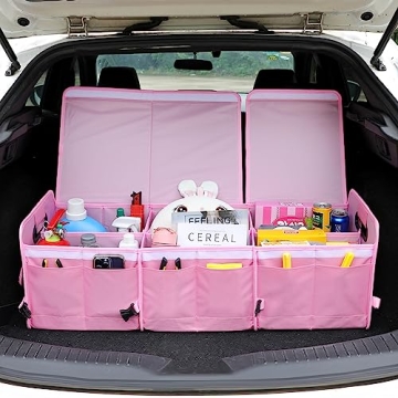AOKJOY Car Trunk Organizer with Lid Car Storage Organizer Collapsible Multi Compartment Adjustable Straps Car Organizer for SUV, Truck, Sedan