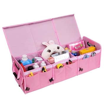 AOKJOY Car Trunk Organizer with Lid Car Storage Organizer Collapsible Multi Compartment Adjustable Straps Car Organizer for SUV, Truck, Sedan