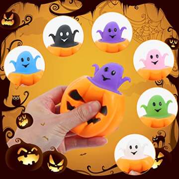 BILLMOSS Halloween Pumpkin Squishy Toys - 12PCS 6 Colors Stress Relief Ghost Toy for Trick or Treat ...