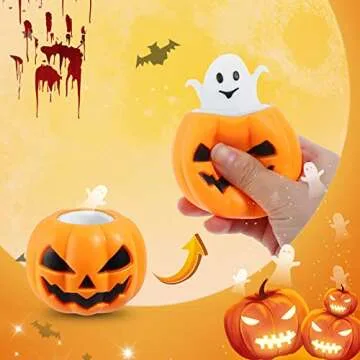 BILLMOSS Halloween Pumpkin Squishy Toys - 12PCS 6 Colors Stress Relief Ghost Toy for Trick or Treat Party Suppliers Party Favors Halloween Goodie Bag Fillers for Kids Adults