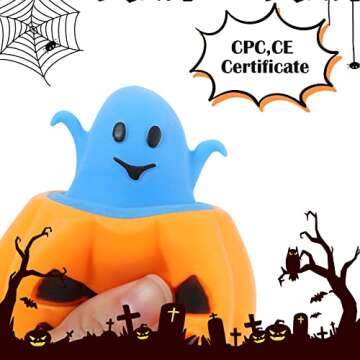 BILLMOSS Halloween Pumpkin Squishy Toys - 12PCS 6 Colors Stress Relief Ghost Toy for Trick or Treat Party Suppliers Party Favors Halloween Goodie Bag Fillers for Kids Adults