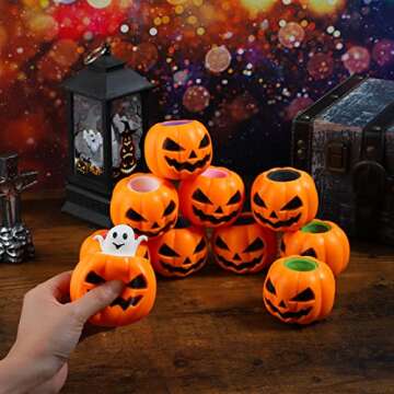BILLMOSS Halloween Pumpkin Squishy Toys - 12PCS 6 Colors Stress Relief Ghost Toy for Trick or Treat Party Suppliers Party Favors Halloween Goodie Bag Fillers for Kids Adults