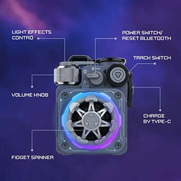 Muzen Cyber Cube-Pro Bluetooth Speaker, Bluetooth 5.0, Portable Speaker with Fidget Spinner, Crystal Clear Sound with RGB Led Light Wireless Speaker, Waterproof Speakers for Indoor Outdoor